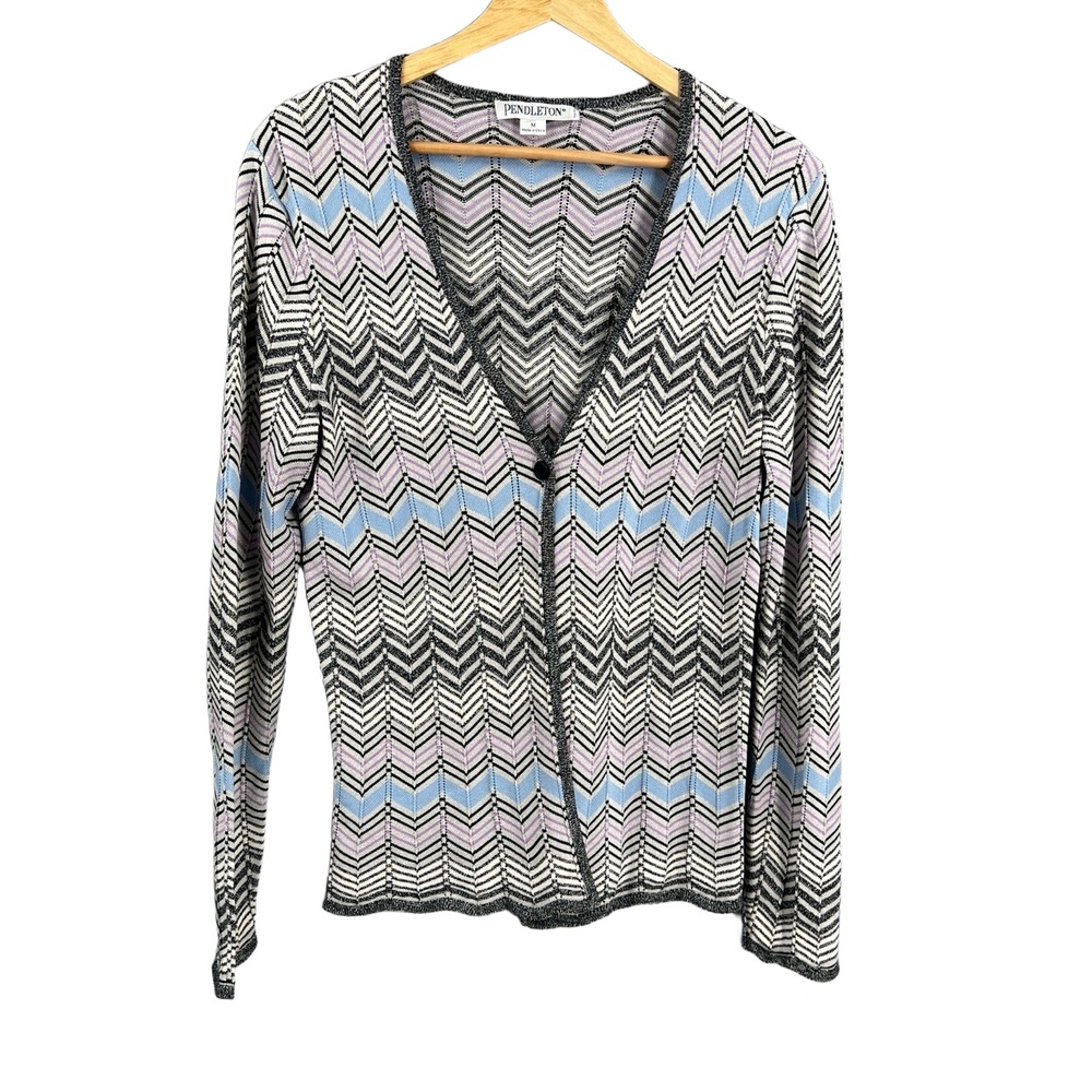 Pendleton Cardigan Chevron Multicolor Long Sleeve VNeck One Button Lightweight M